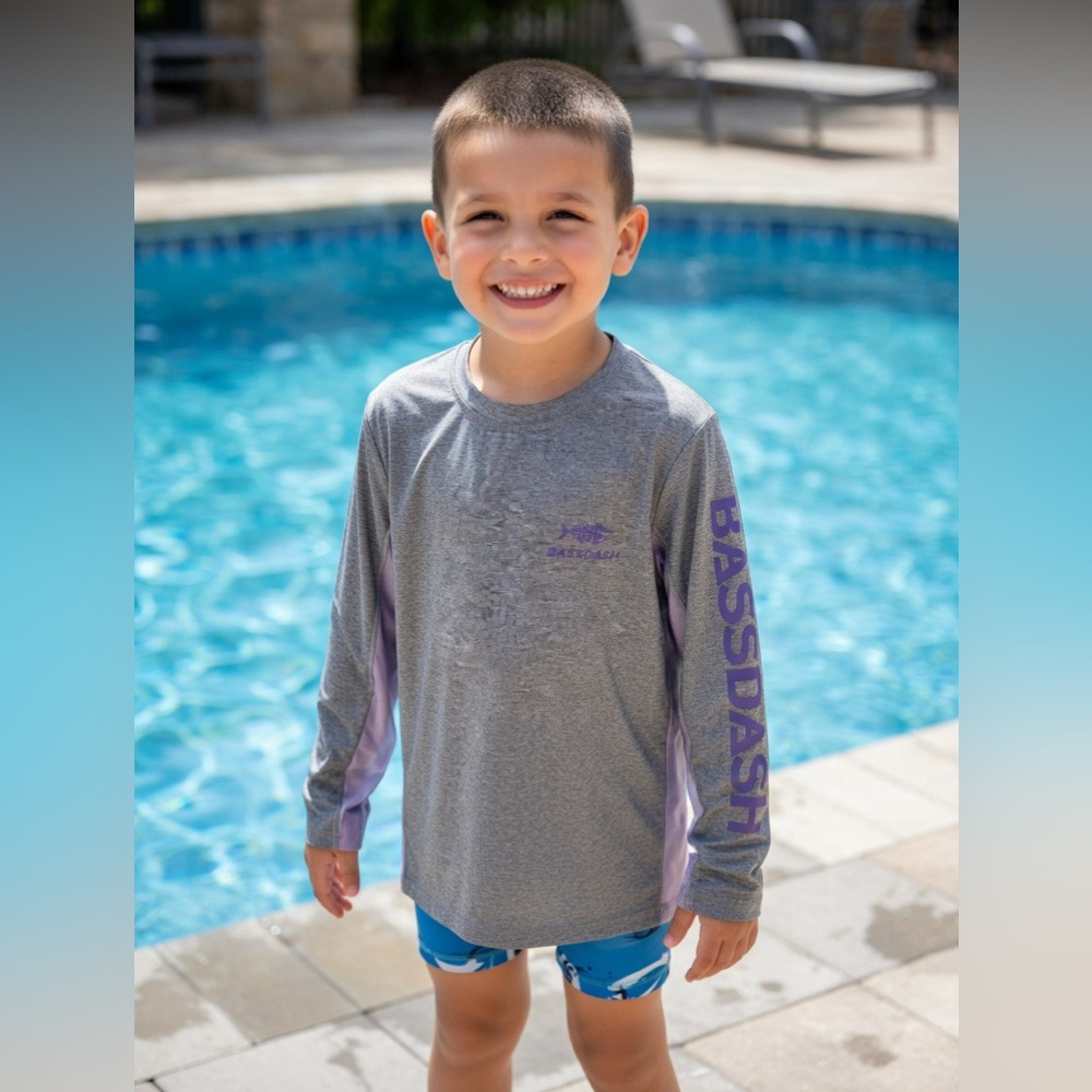 BASSDASH Boy’s Long Sleeve Fishing T-Shirt Dark Gray/Light Gray M 88% Polyester